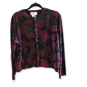 VINTAGE Jones Studio L zip up velours rose blazer